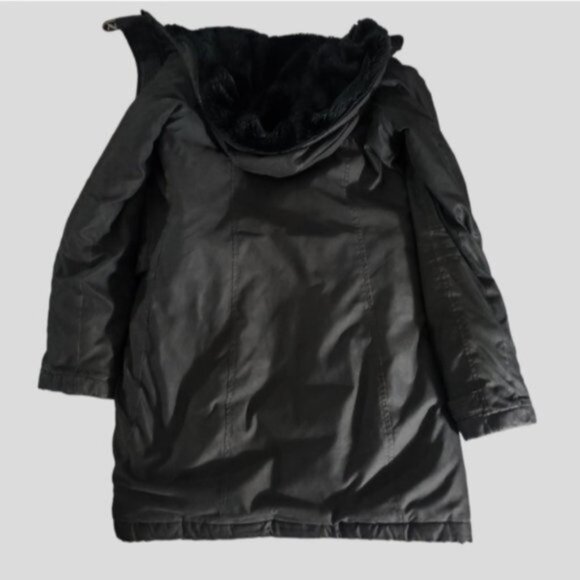 Black Mid Length Parka Coat with Interior Fur Lining - Picture 12 of 17